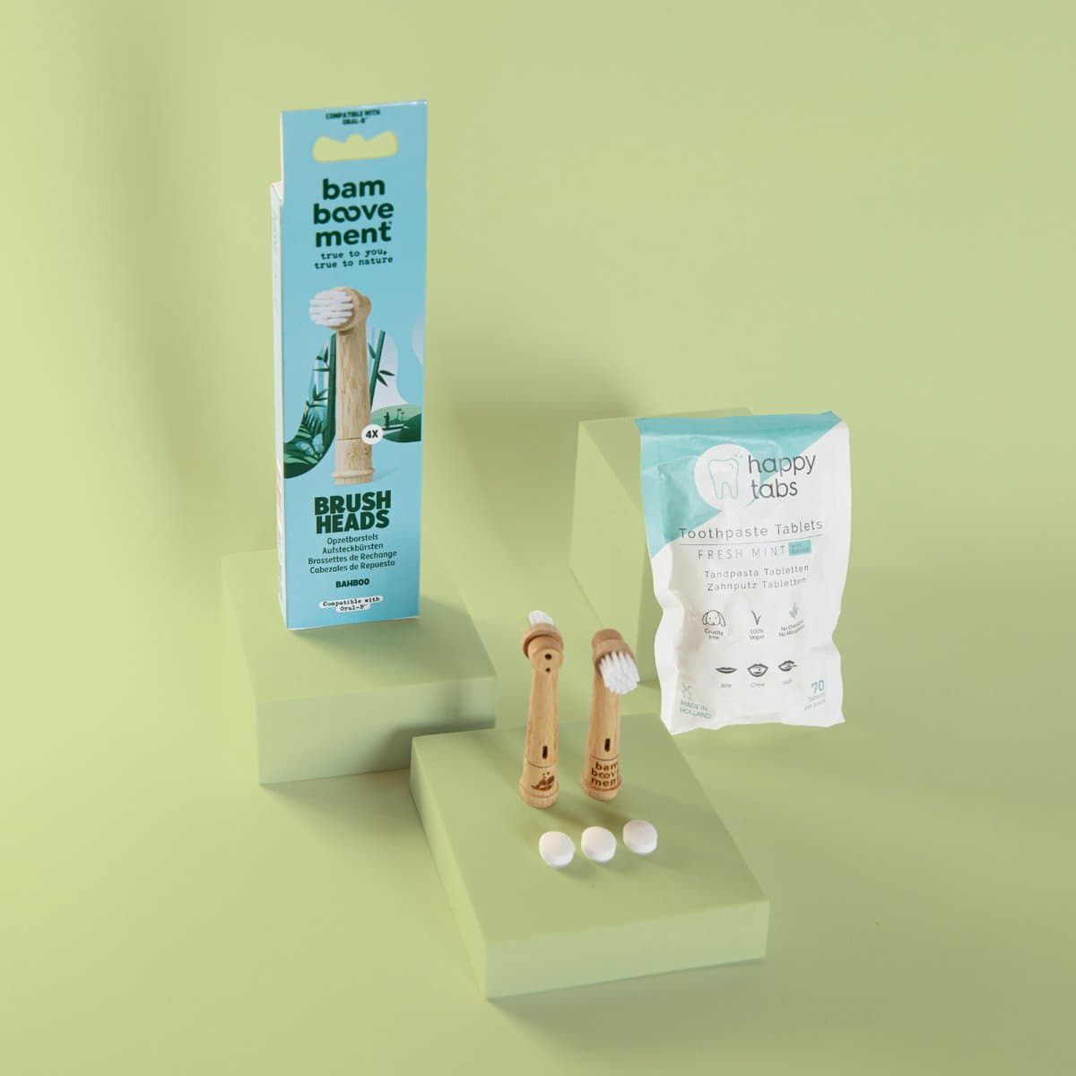 Oral-B Bamboe Opzetborstels + Tandpasta Tabletten