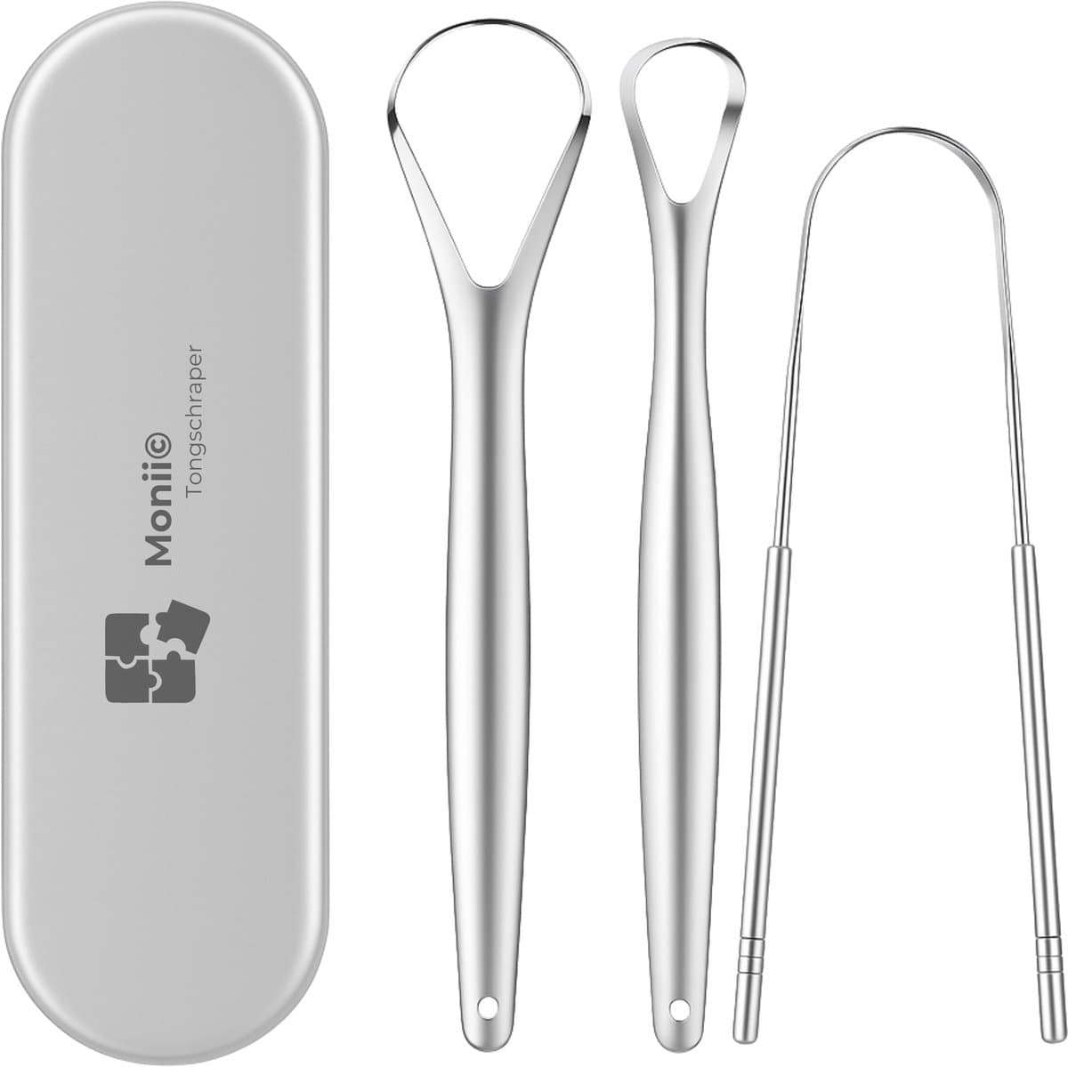 Monii Tongschraper set - RVS - Tongreiniger - Tongborstel - Mondverzorging - Tongue Scraper