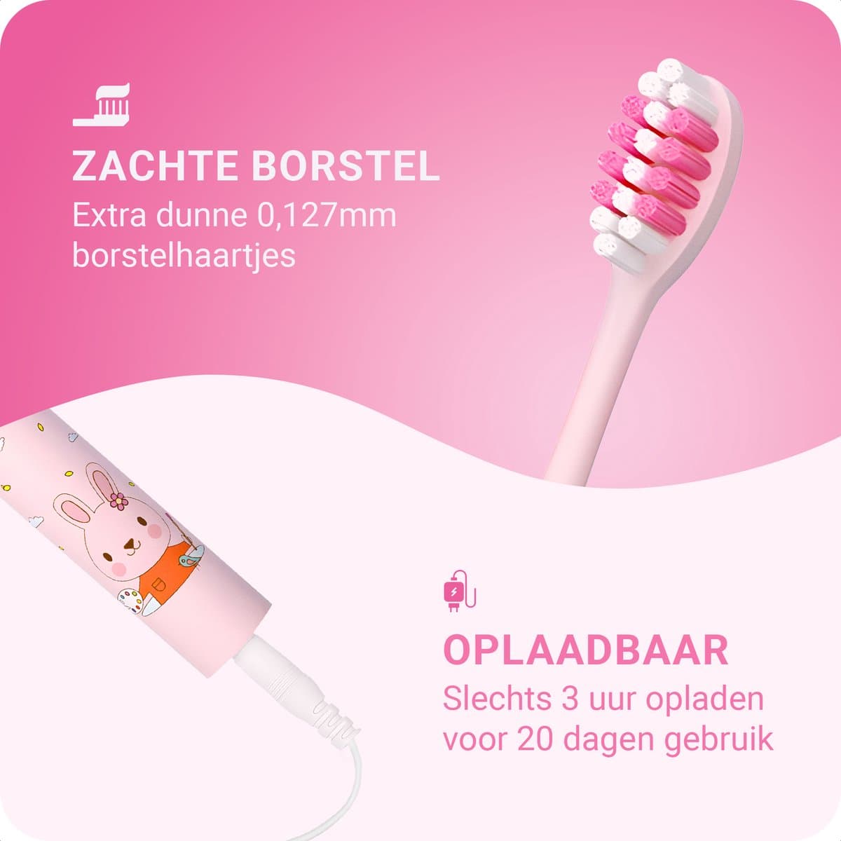 JT Sonische Kindertandenborstel Roze Konijn thumbnail 5