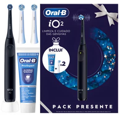 Oral-B iO Series 2 – Magnetische Tandenborstel – Night Black – 3 Poetsstanden – Druksensor – Set met Tandpasta en 3 Opzetborstels