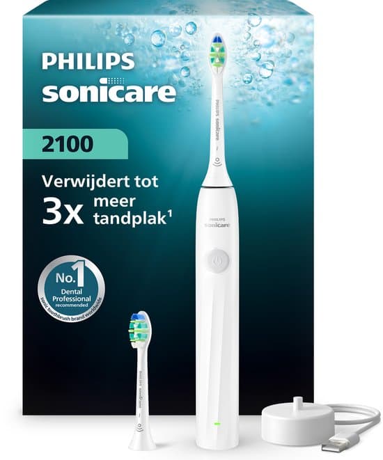 Philips Sonicare 2100 Series - Elektrische Tandenborstel - Wit - Reiniging tussen de tanden - Met 2 opzetborstels - HX4022/01