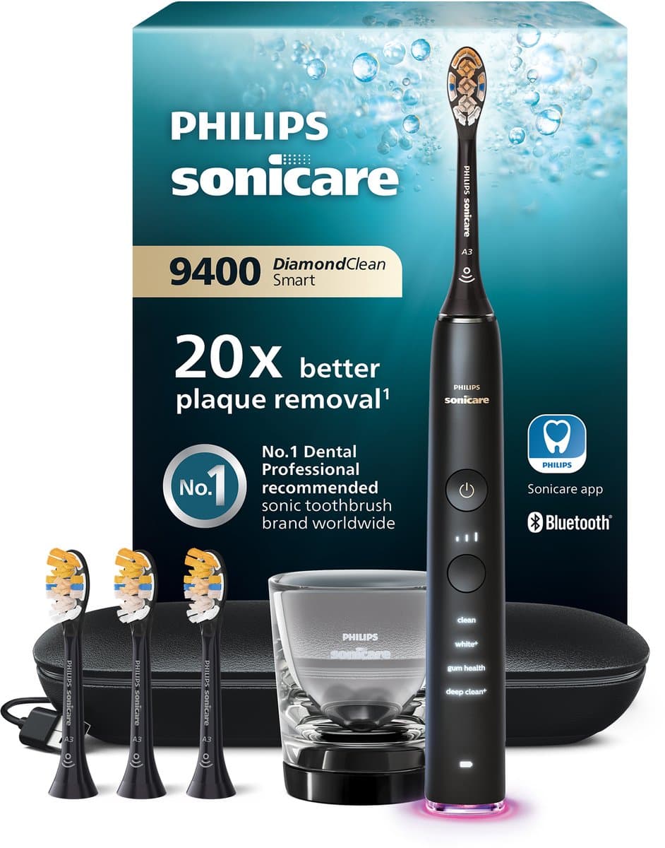 Philips Sonicare Diamondclean Smart 9400 - Elektrische tandenborstel - 4 opzetborstels - Zwart HX9918/89