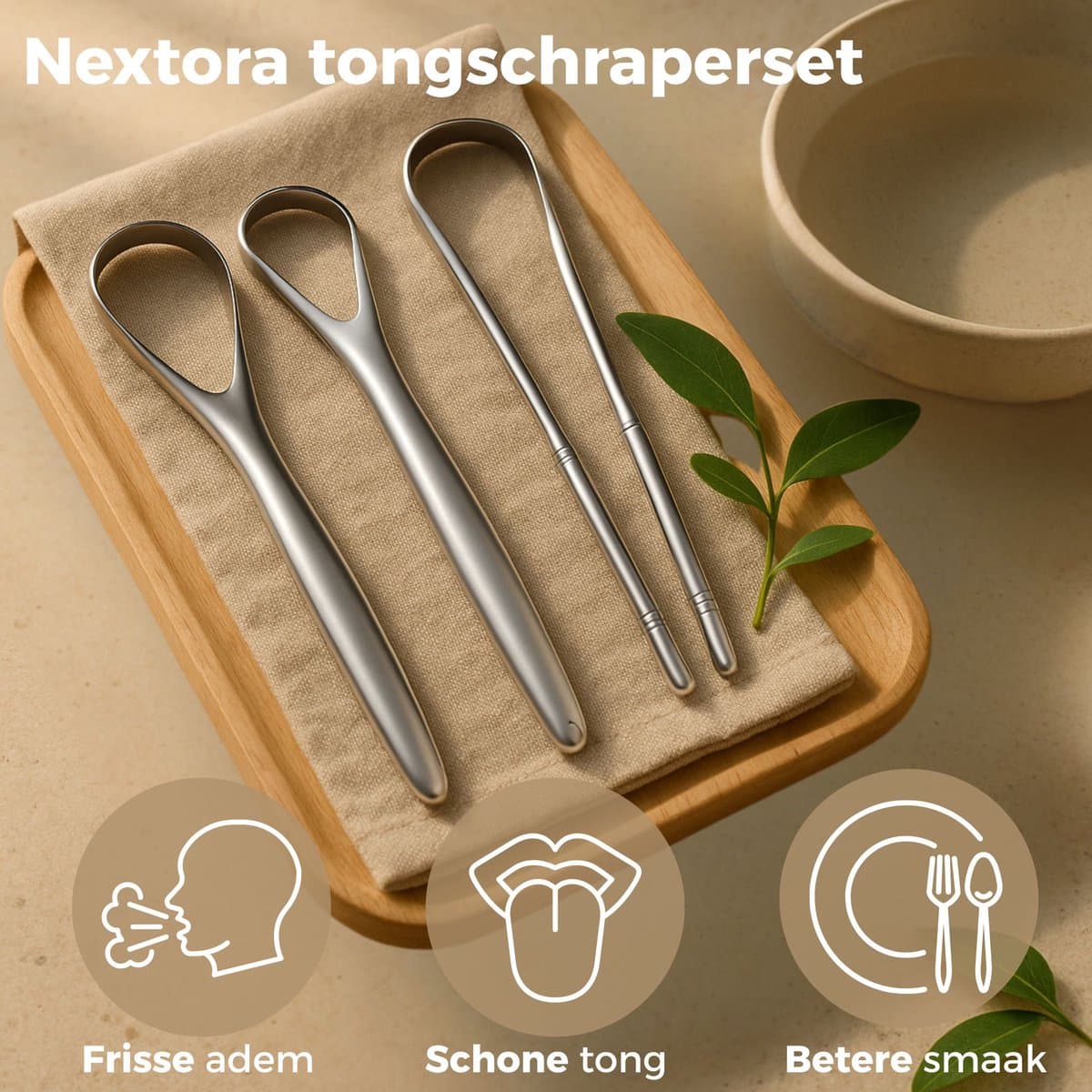 Nextora RVS Tongschraper 3-delige Set thumbnail 2