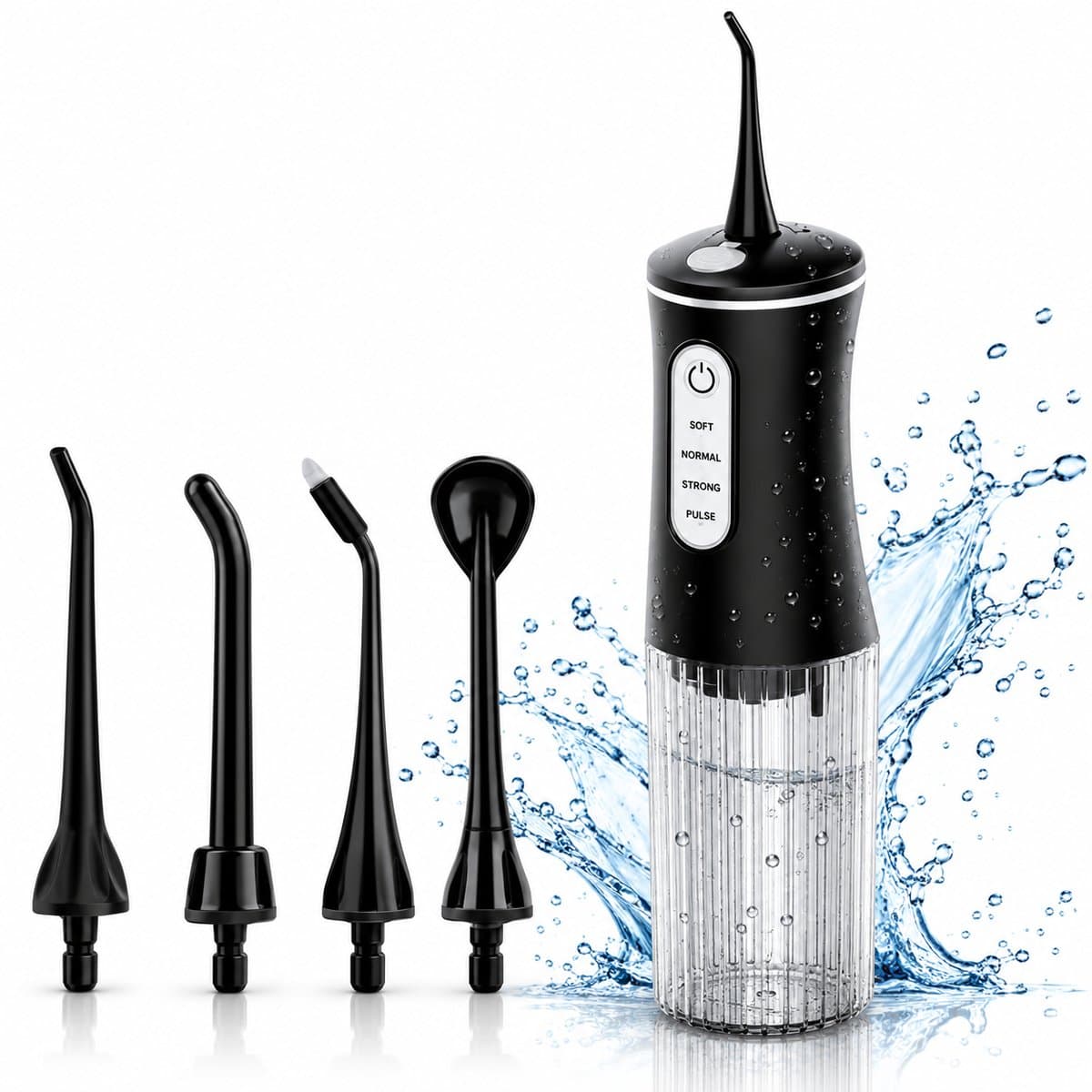 Waterflosser - Tank 300 ML - Monddouche - 4 opzetstukken - 3 Standen - Elektrisch Flosapparaat - Waterdicht - Draadloos en Oplaadbaar - Zwart