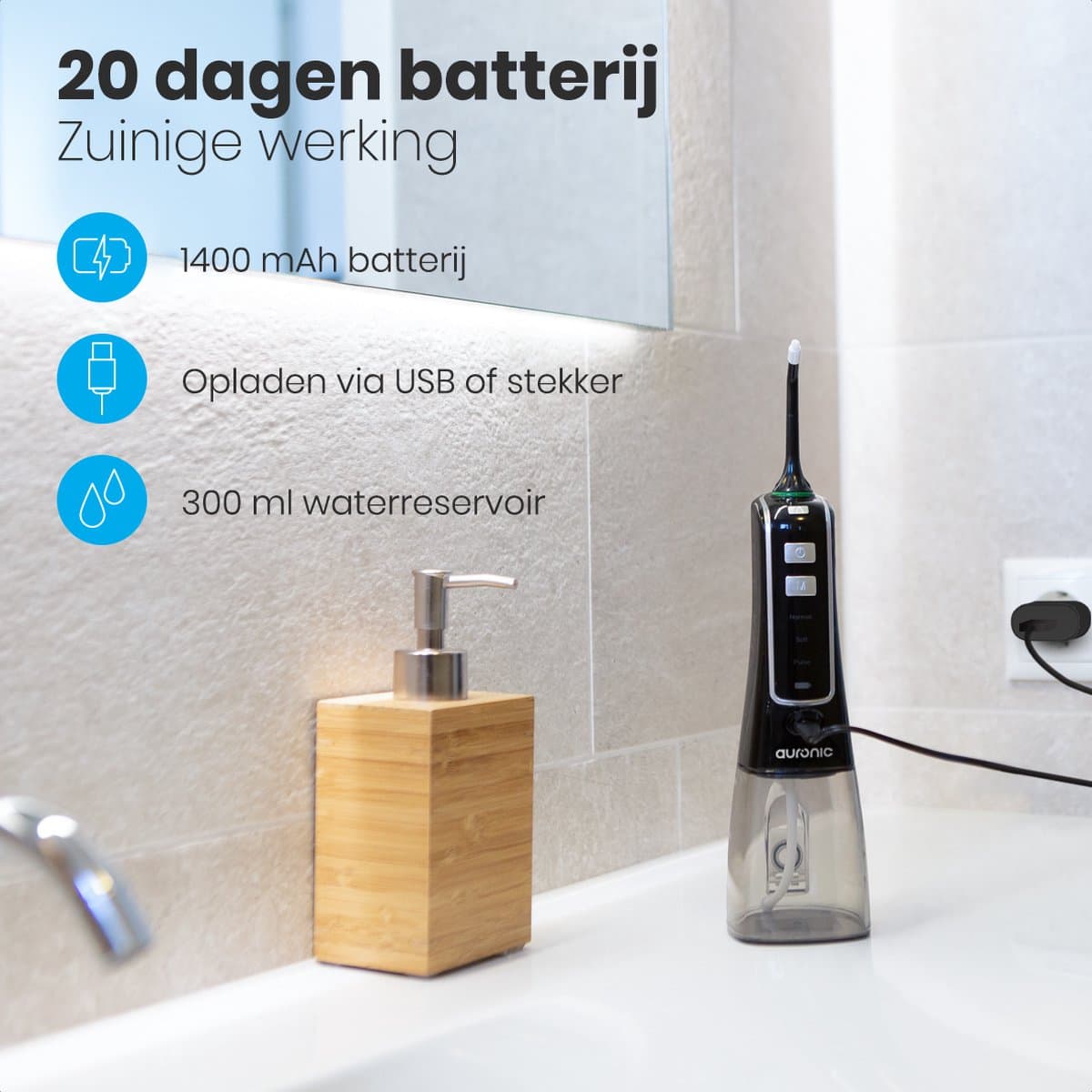 Auronic Waterflosser Draadloos 300ml thumbnail 3