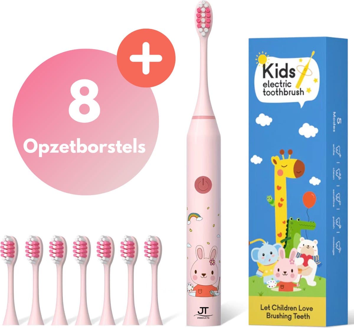 JT Products Sonische Elektrische Baby Tandenborstel Roze Konijn - Vanaf 3 Jaar - Oplaadbaar - Met Timer - 5 Poetsstanden - Peuter - Kind - Waterdicht - Cadeau Baby - Elektrische Tandenborstel Kinderen - Kindertandenborstel - Electrische Tandenborstel