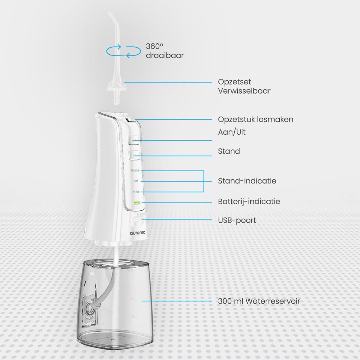 Auronic Waterflosser Draadloos 300ml thumbnail 4