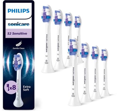 Philips Sonicare Optimal Sensitive S2 - Opzetborstels voor Elektrische Tandenborstel - Wit - Verpakking van 8 - Gevoelige tanden - HX6058/87