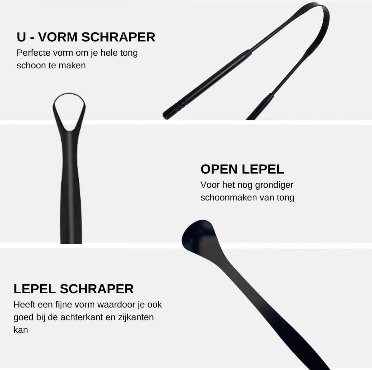 3-in-1 RVS Tongschraper Set Zwart thumbnail 2