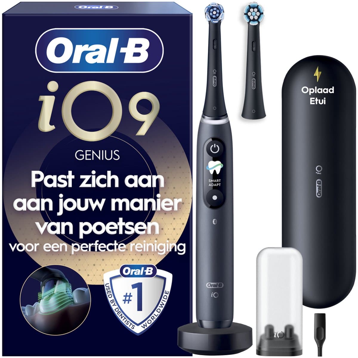 Oral-B iO 9N Elektrische Tandenborstel - Zwart - inclusief Oplaadreisetui en Opzetborstelhouder en extra Opzetborstel