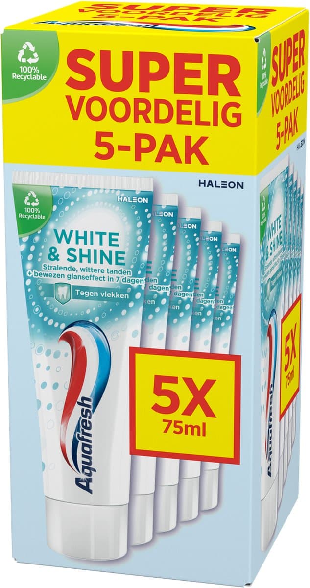 Aquafresh White & Shine - Tandpasta - Wittere tanden - Supervoordelig - 5x75ml