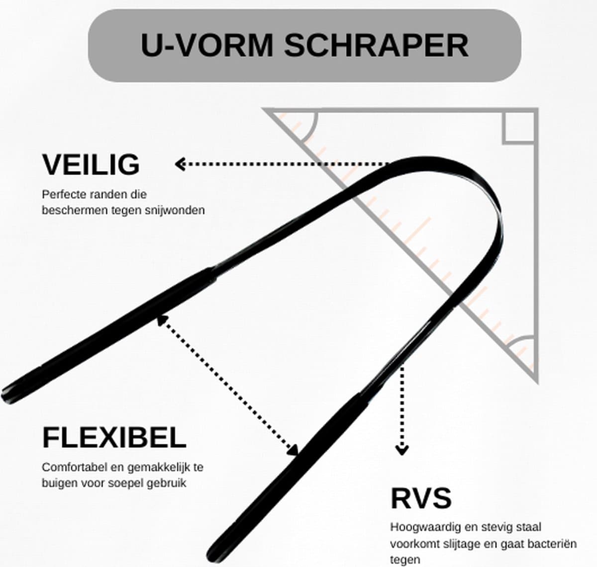 3-in-1 RVS Tongschraper Set Zwart thumbnail 3