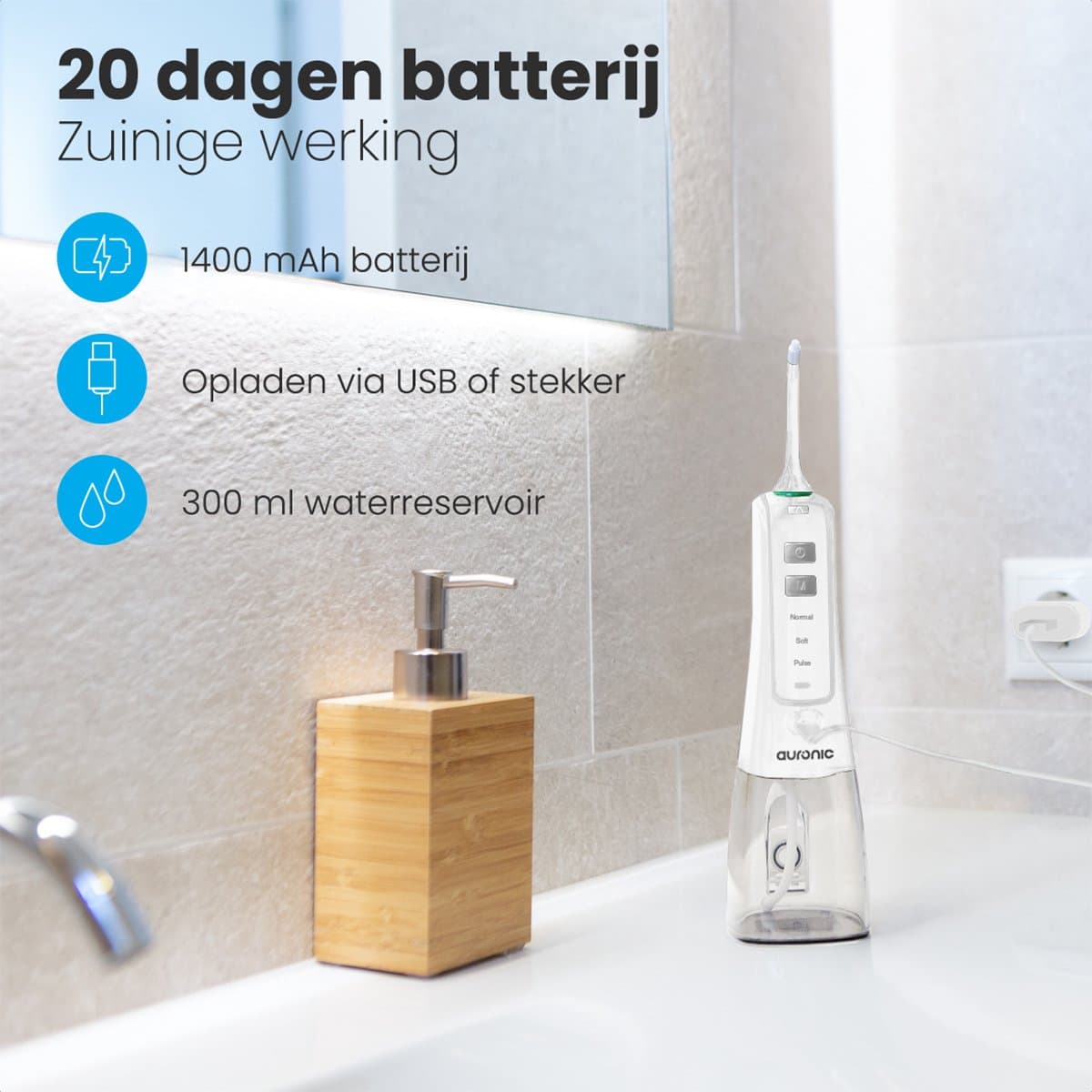 Auronic Waterflosser Draadloos 300ml thumbnail 3