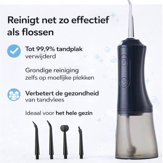 Draadloze Waterflosser 3 Standen Zwart thumbnail 3