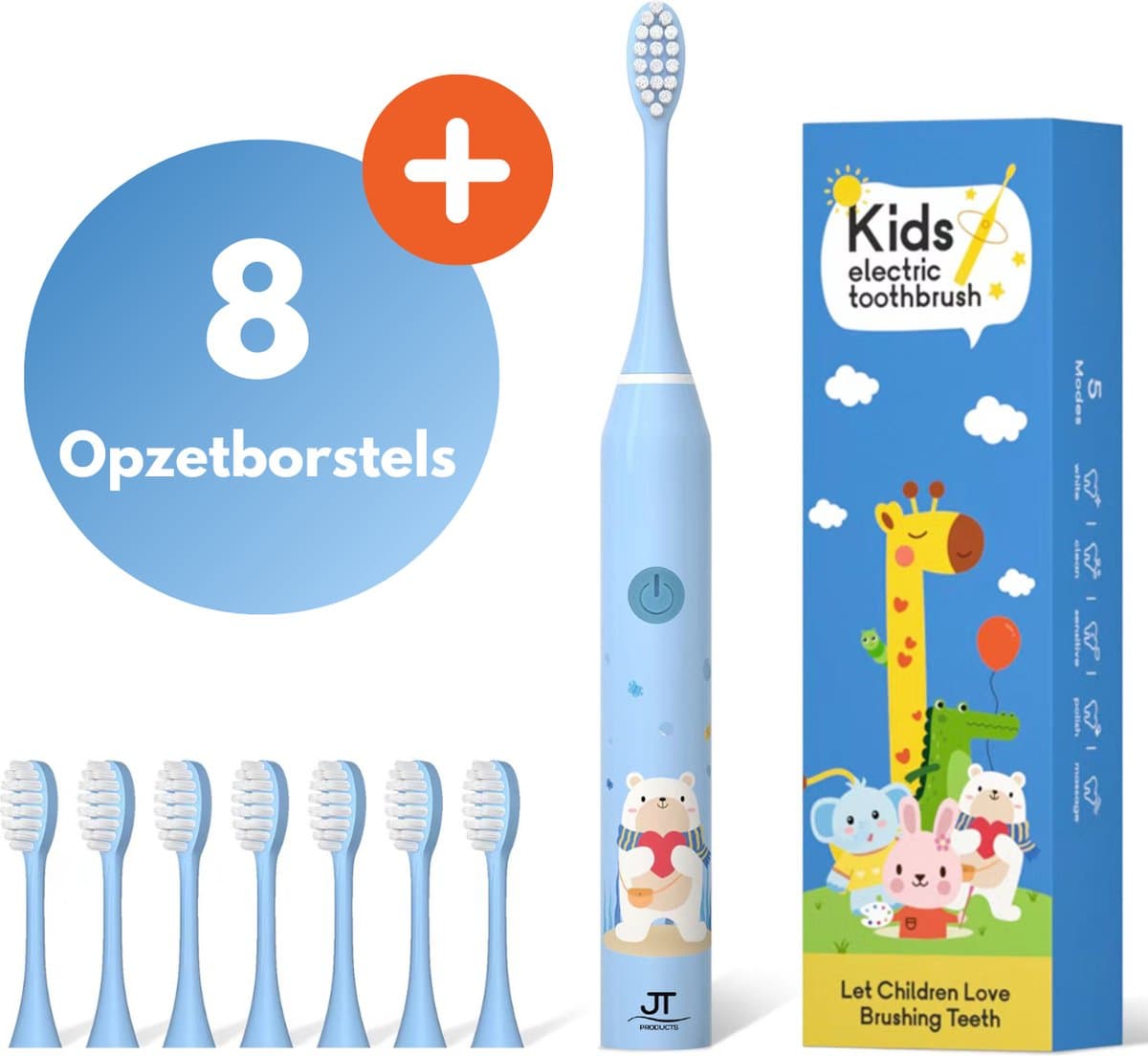 JT Products Sonische Elektrische Baby Tandenborstel Blauw Ijsbeer - Vanaf 3 Jaar - Oplaadbaar - Met Timer - 5 Poetsstanden - Peuter - Kind - Waterdicht - Cadeau Baby - Elektrische Tandenborstel Kinderen - Kindertandenborstel - Electrisch
