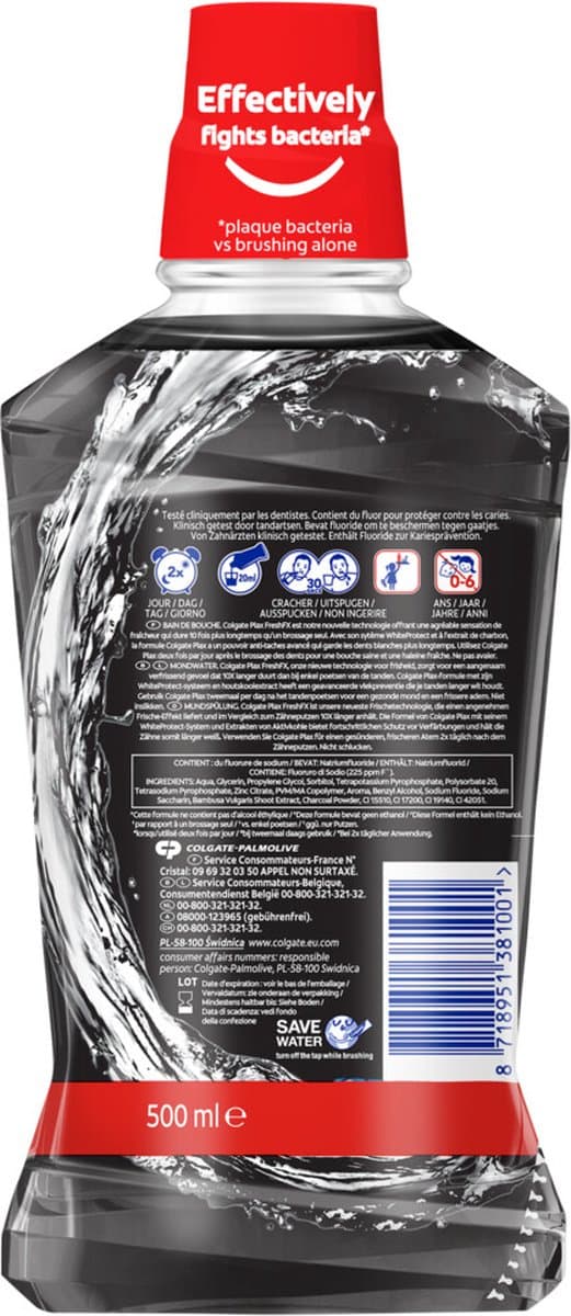 Colgate Plax White+Charcoal Mondwater 500ml thumbnail 2