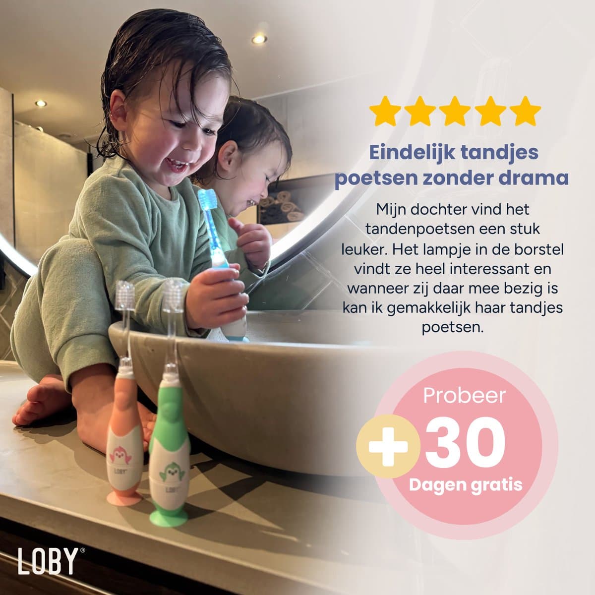 Loby Elektrische Kindertandenborstel 0-4 Jaar Roze thumbnail 11