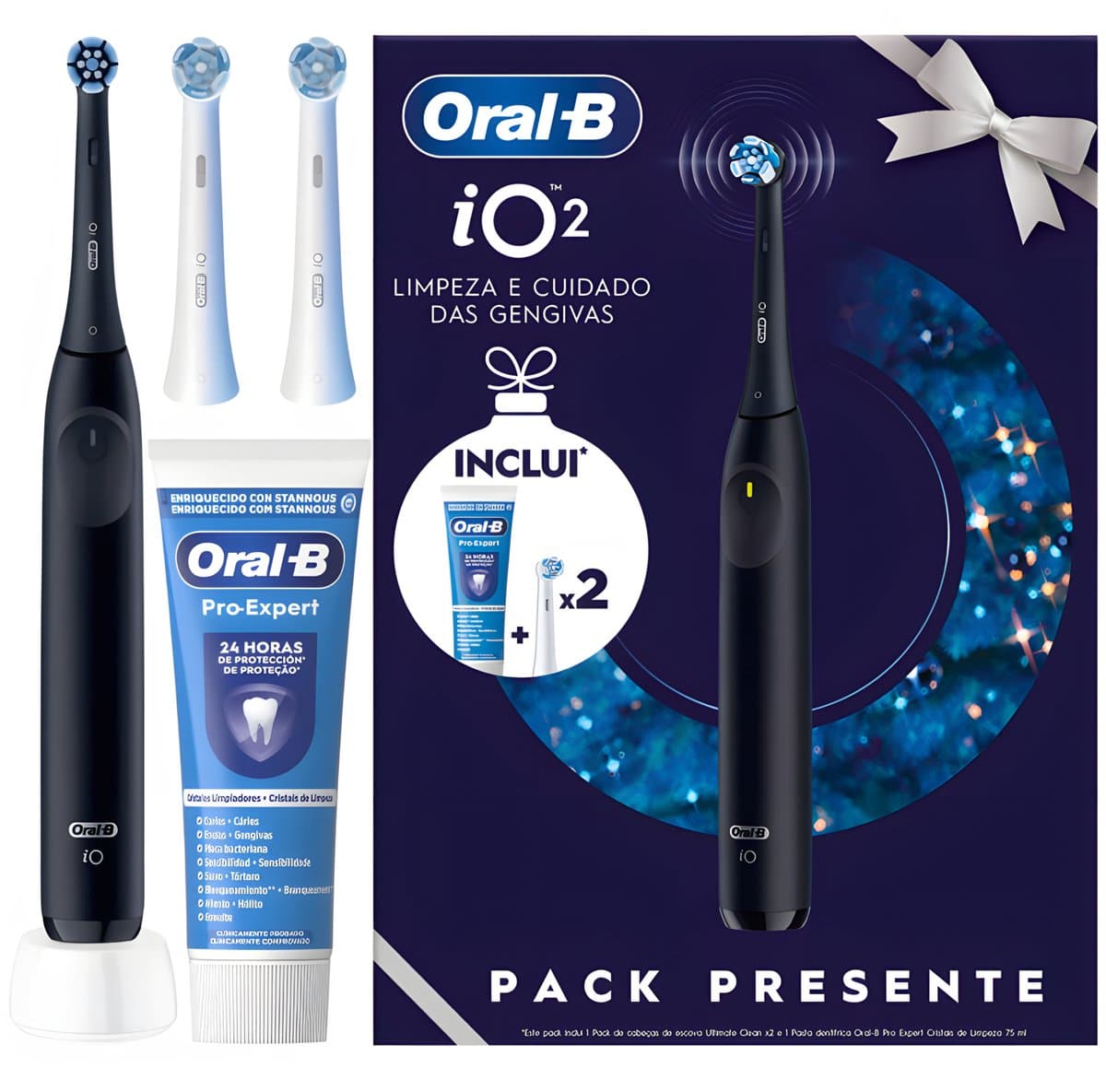 Oral-B iO Series 2 - Magnetische Tandenborstel - Night Black - 3 Poetsstanden - Druksensor - Set met Tandpasta en 3 Opzetborstels