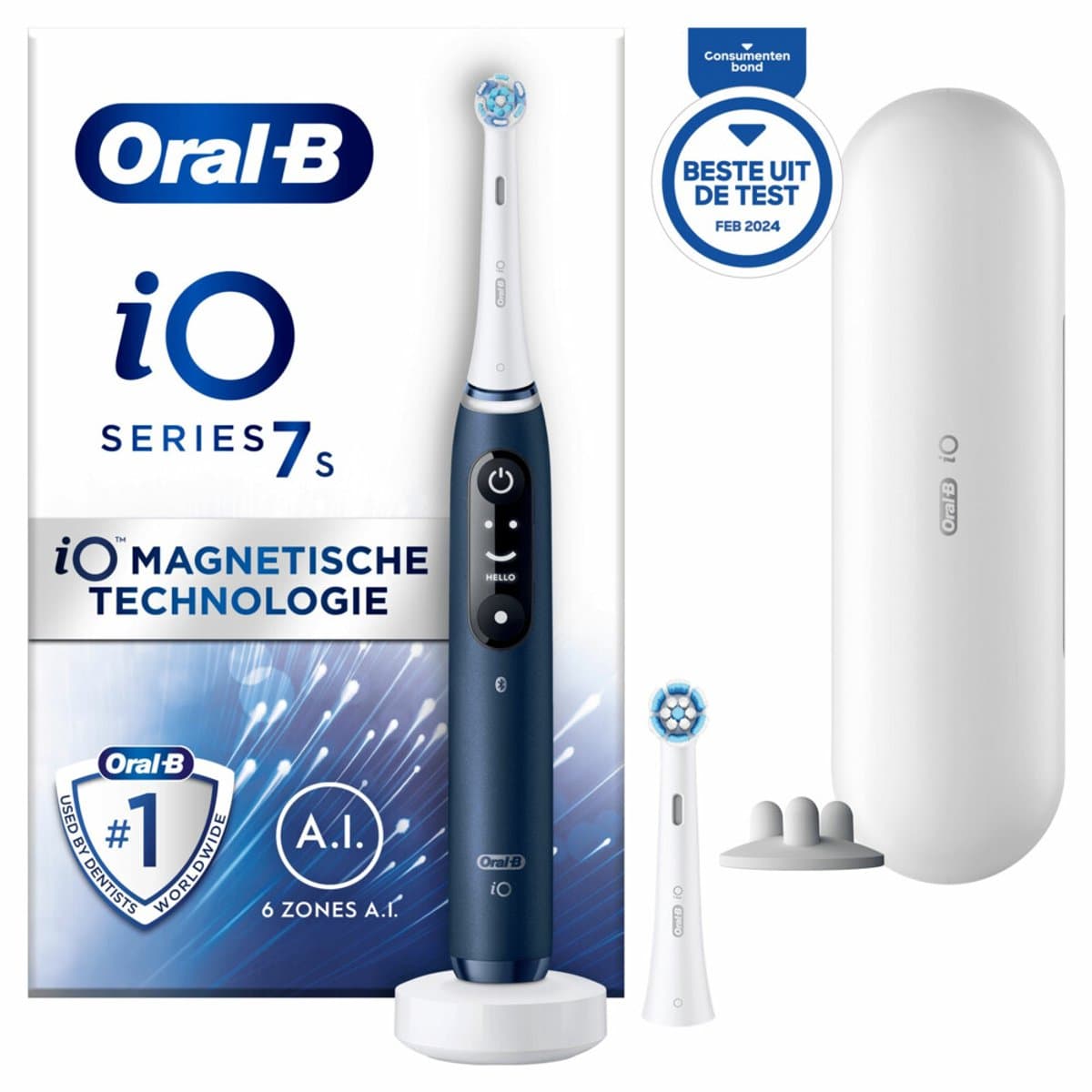 Oral-B iO 7S - Elektrische Tandenborstel - Blauw - Met reisetui