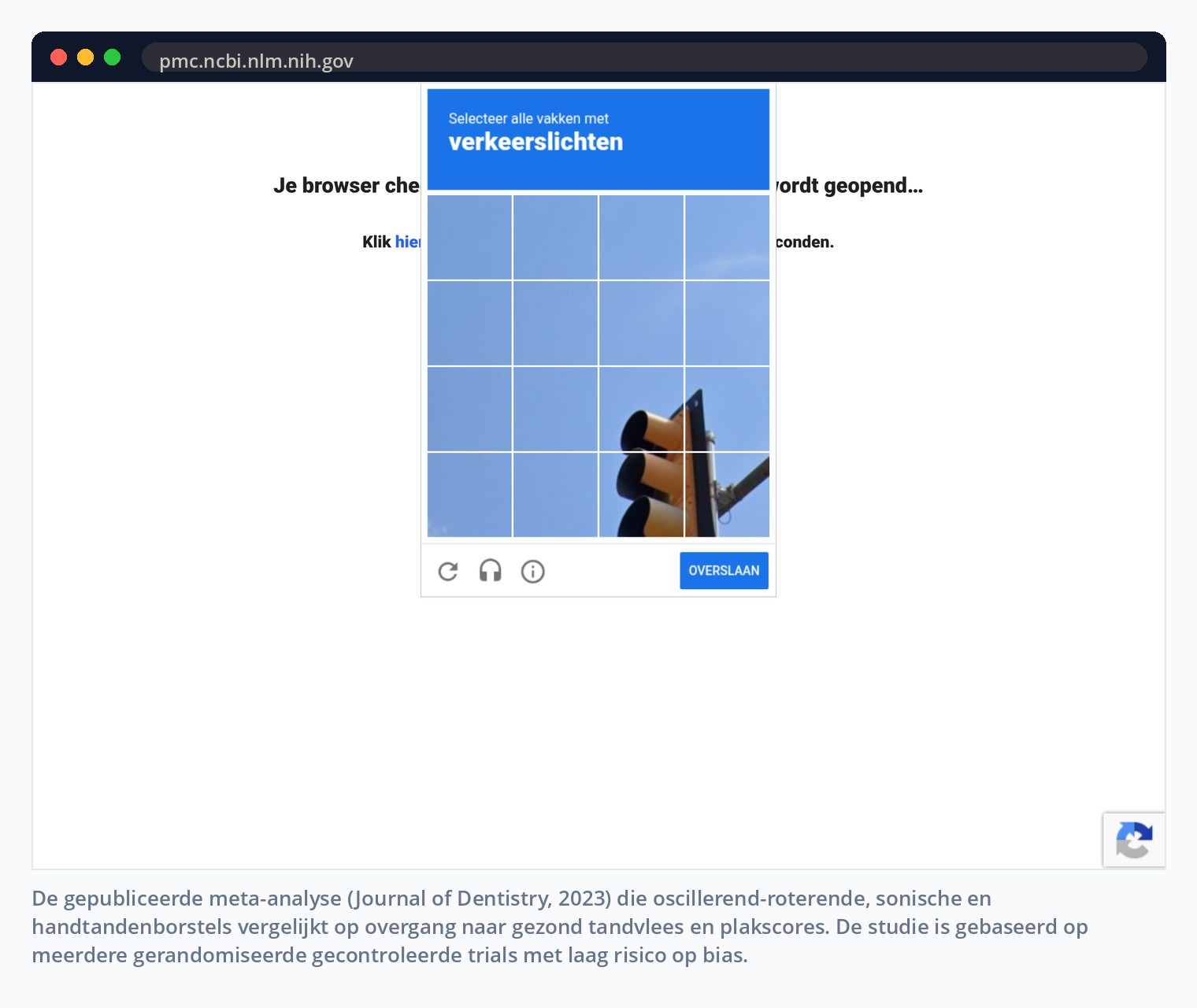 De gepubliceerde meta-analyse (Journal of Dentistry, 2023) die oscillerend-roterende, sonische en handtandenborstels vergelijkt op overgang naar gezond tandvlees en plakscores. De studie is gebaseerd op meerdere gerandomiseerde gecontroleerde trials met laag risico op bias.