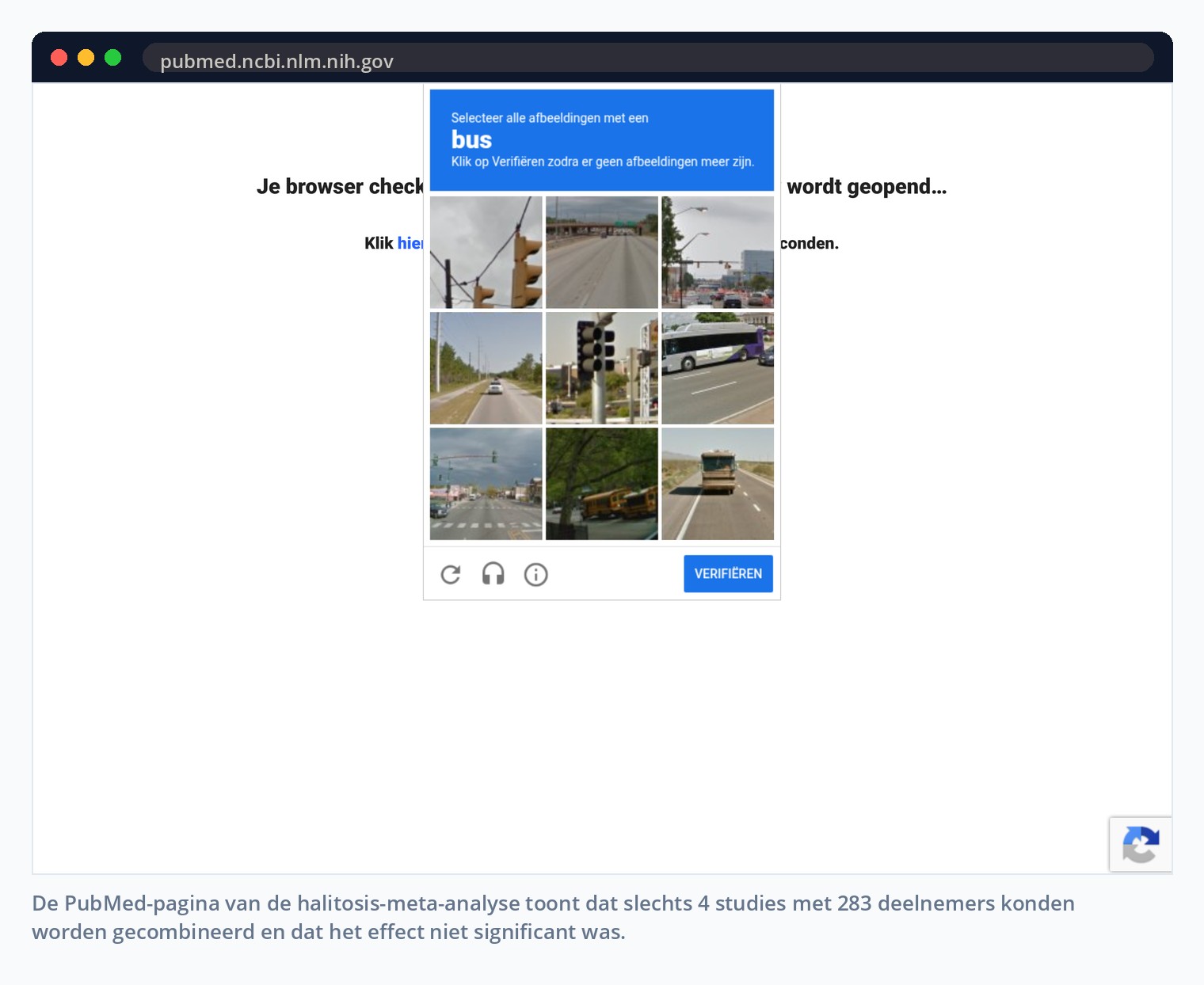 De PubMed-pagina van de halitosis-meta-analyse toont dat slechts 4 studies met 283 deelnemers konden worden gecombineerd en dat het effect niet significant was.
