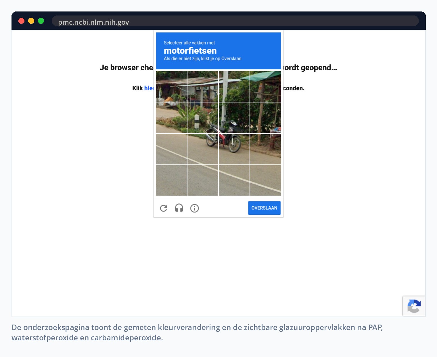 De onderzoekspagina toont de gemeten kleurverandering en de zichtbare glazuuroppervlakken na PAP, waterstofperoxide en carbamideperoxide.