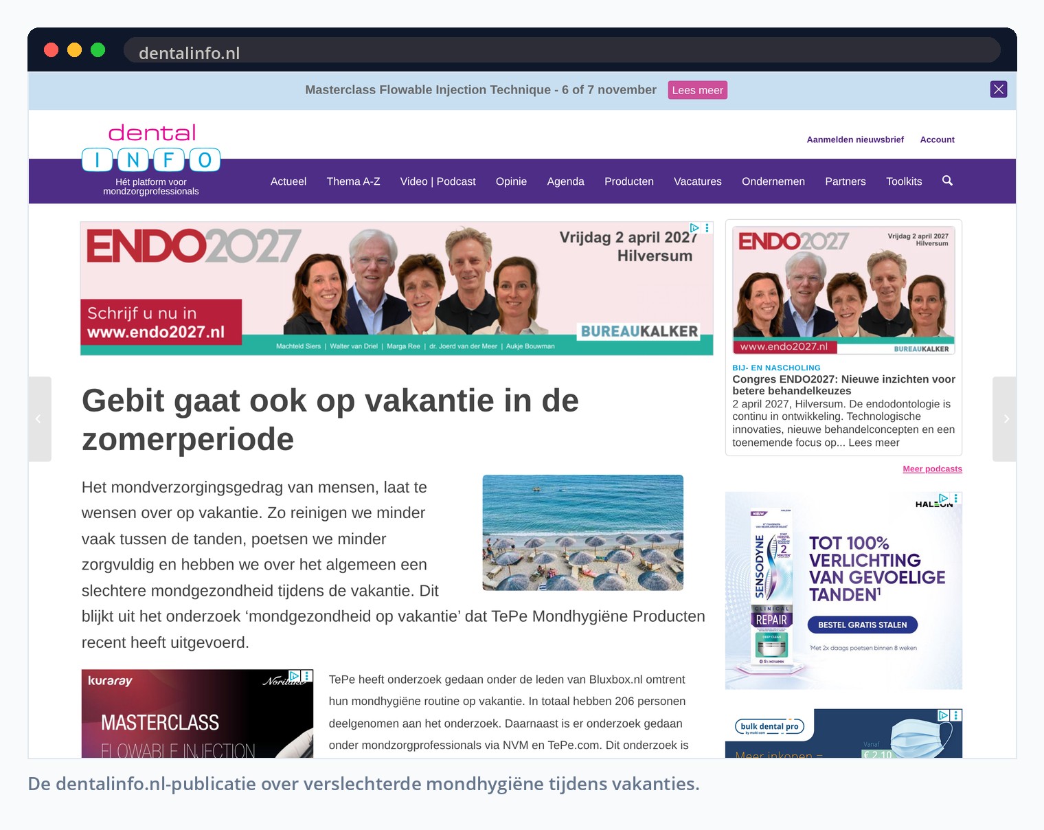 De dentalinfo.nl-publicatie over verslechterde mondhygiëne tijdens vakanties.