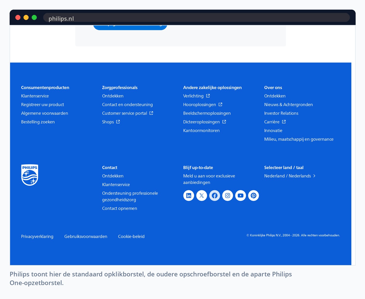Philips toont hier de standaard opklikborstel, de oudere opschroefborstel en de aparte Philips One-opzetborstel.
