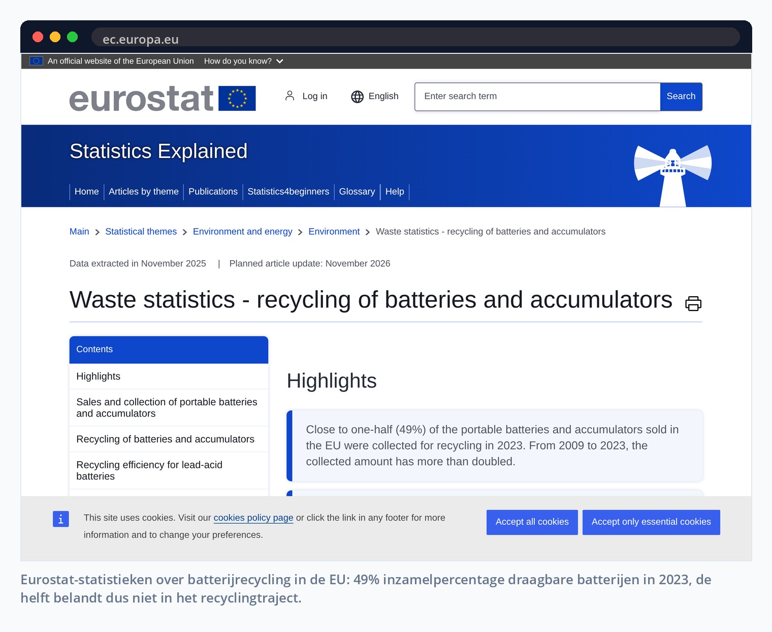 Eurostat-statistieken over batterijrecycling in de EU: 49% inzamelpercentage draagbare batterijen in 2023, de helft belandt dus niet in het recyclingtraject.